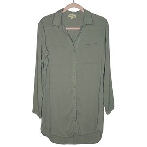 Cloth & Stone Sage Green Tencel Button Down T-Shirt Dress